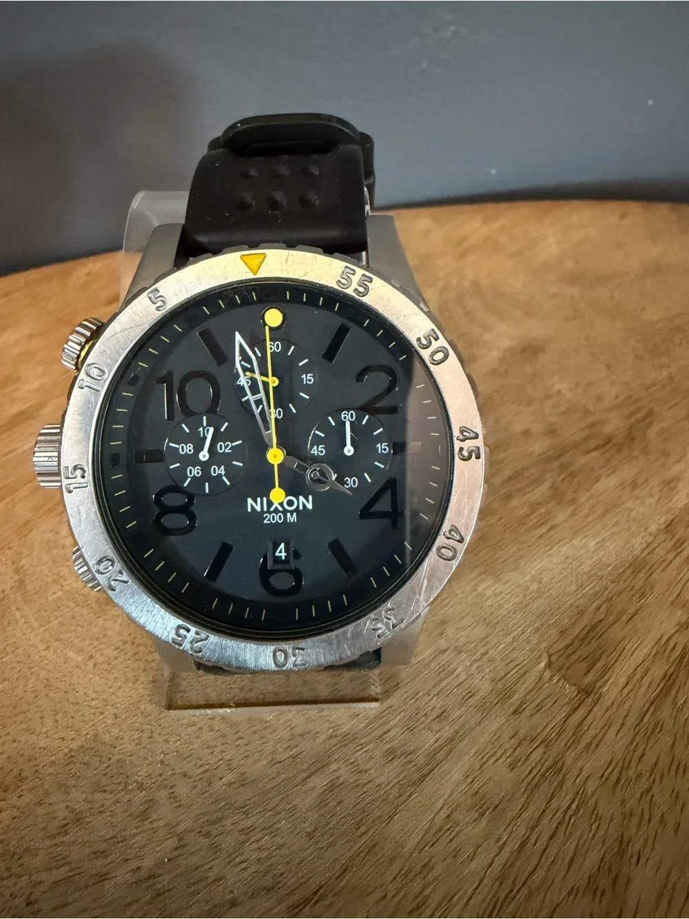 Nixon Keep It Fresh 48-20 Black Dial Chronograph with Yellow Accents 200m